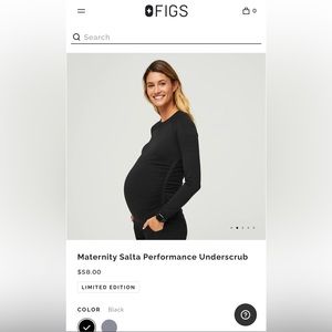 Figs Maternity Salta Performance Underscrub Long Sleeve Black SMALL